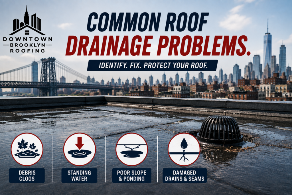 Common roof drainage problems on Brooklyn flat roofs
