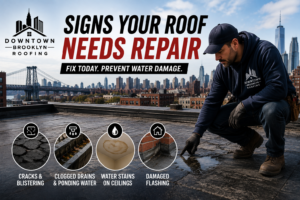 Signs of roof damage requiring repair in a Brooklyn home